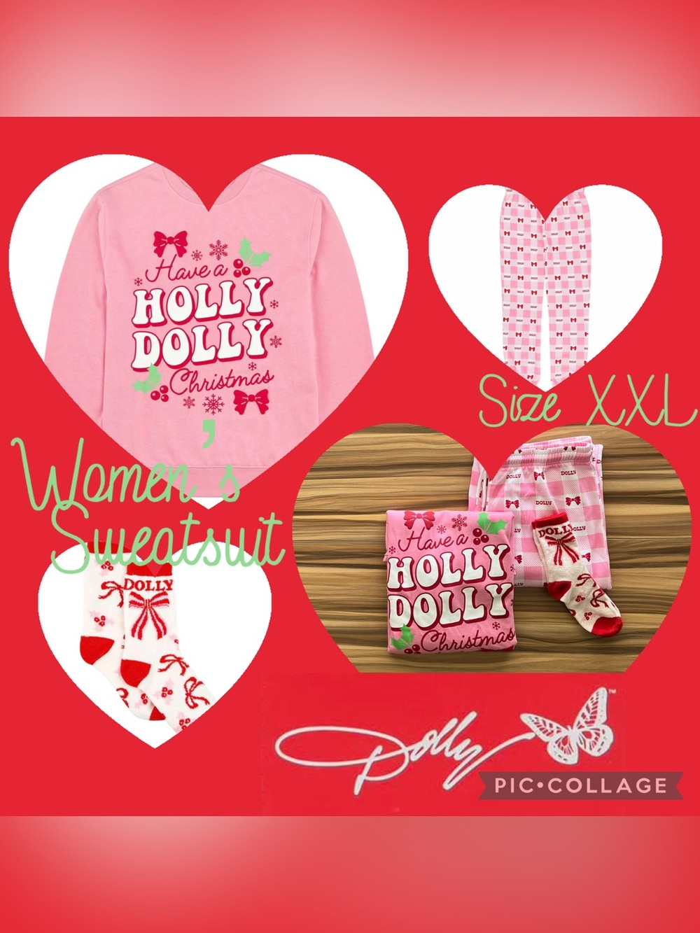 Dolly Parton Have a Holly Dolly Christmas Pink Sweatsuit Womens Size XXL